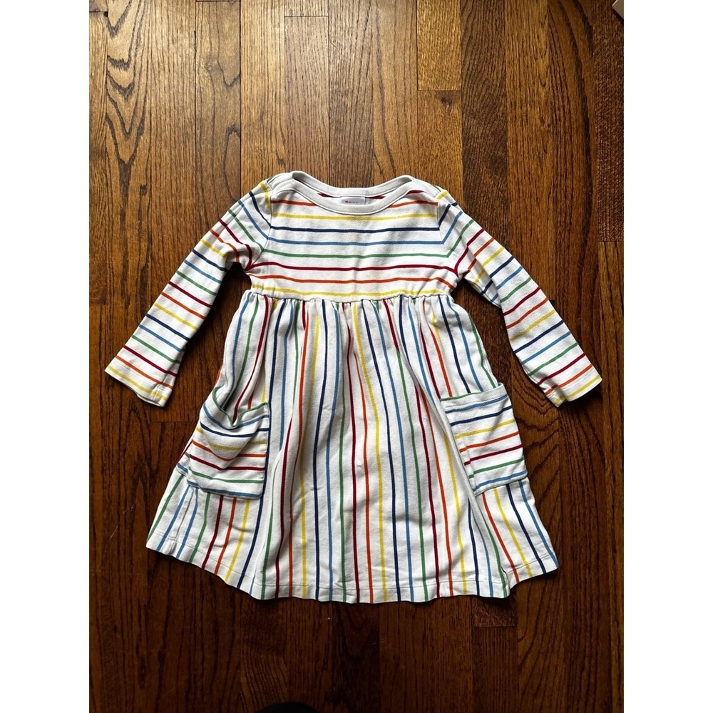 Hanna Andersson‎ Girls Rainbow Stripe Organic Cotton Pocket Dress 3T 90cm